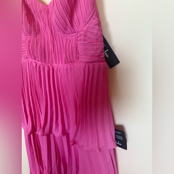 Lulus Cascading Crush Hot Pink Tiered Midi Dress - Size L - Picture 7 of 10